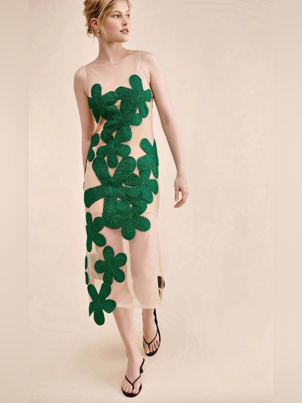 Simon Miller Green Crochet Floral Sheer Midi Maxi Dress Size Small - Picture 2 of 9